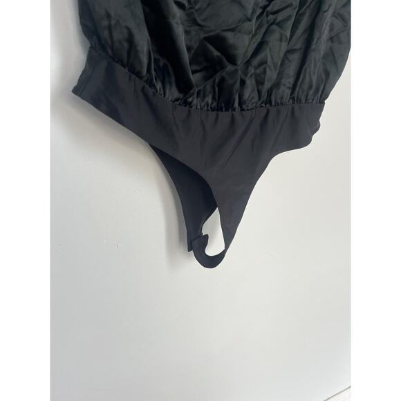 Cami NYC Black Bodysuit Women L Sleeveless Satin Thong Snap Back‎ - Picture 6 of 6